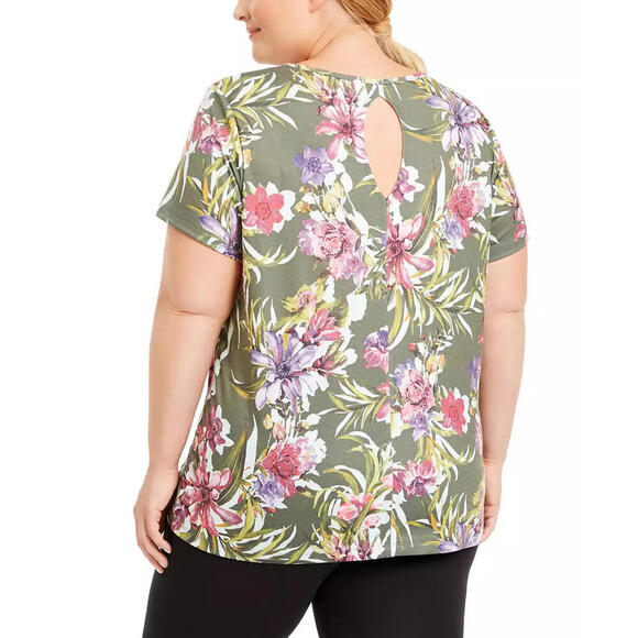Ideology Womens Floral Printed Keyhole Back T-Shirt 3X - Picture 2 of 3